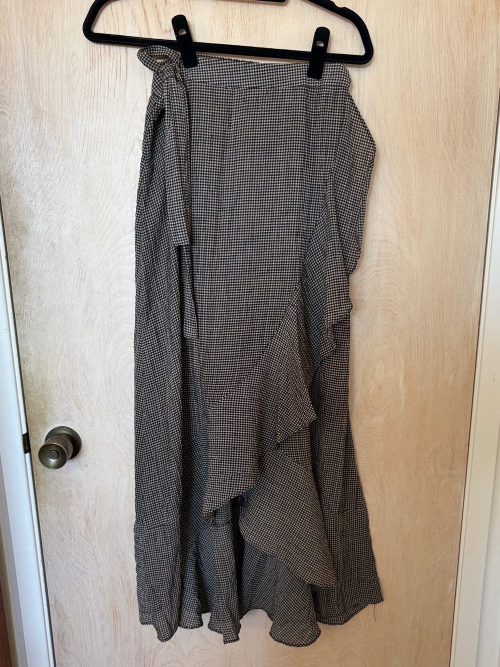 Mod Ref Black and Beige Gingham Ruffle Maxi Wrap Skirt